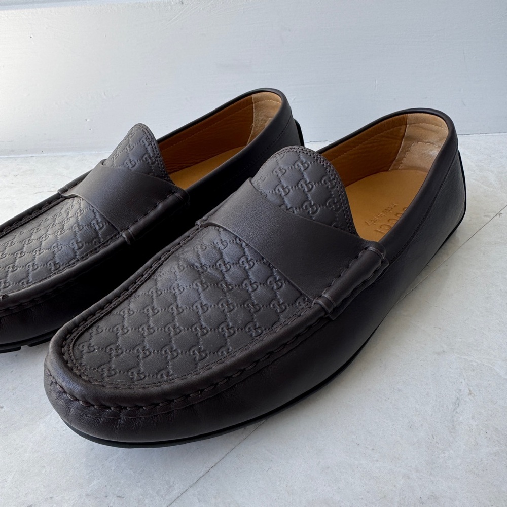 Mens Brown GUCCI Supreme Leather Loafers drivers size 8 - Picture 2 of 10